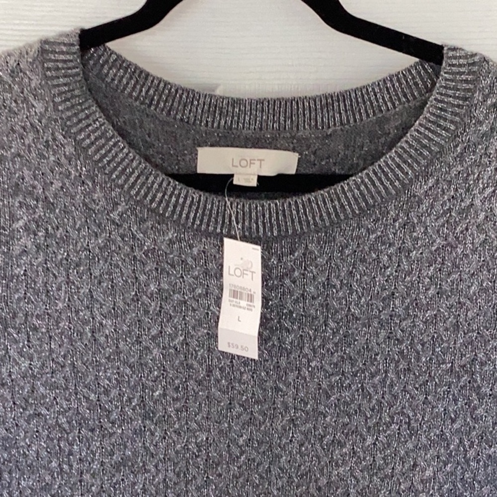 Loft by Ann Taylor NWT soft gray metallic cabled sweater